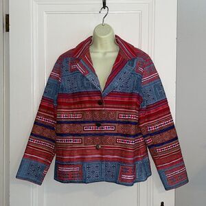 Coldwater Creek red,‎ white & blue heavy cotton weave blazer